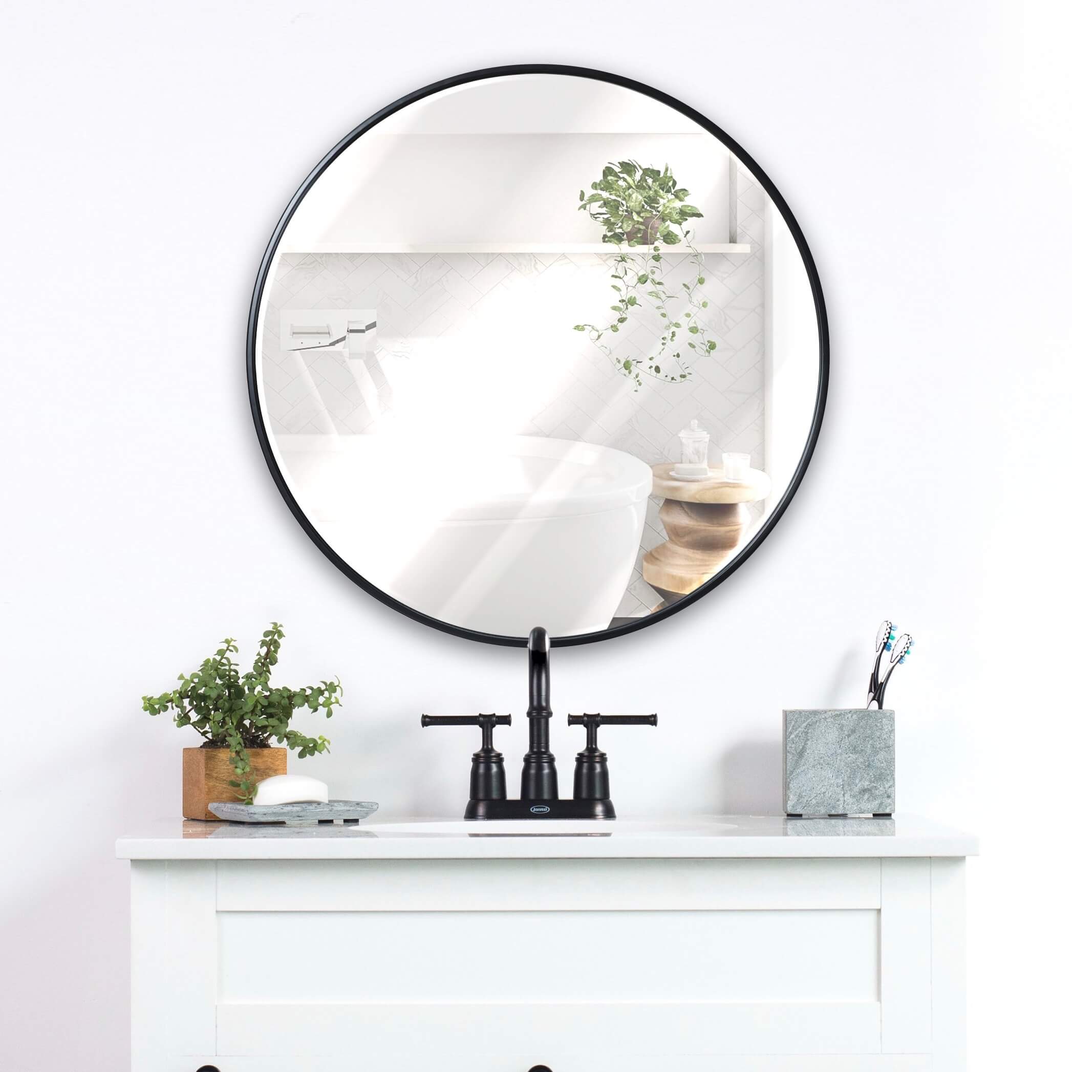 24" Round Wall Mirror With Thin Metal Frame – Hbcycreations