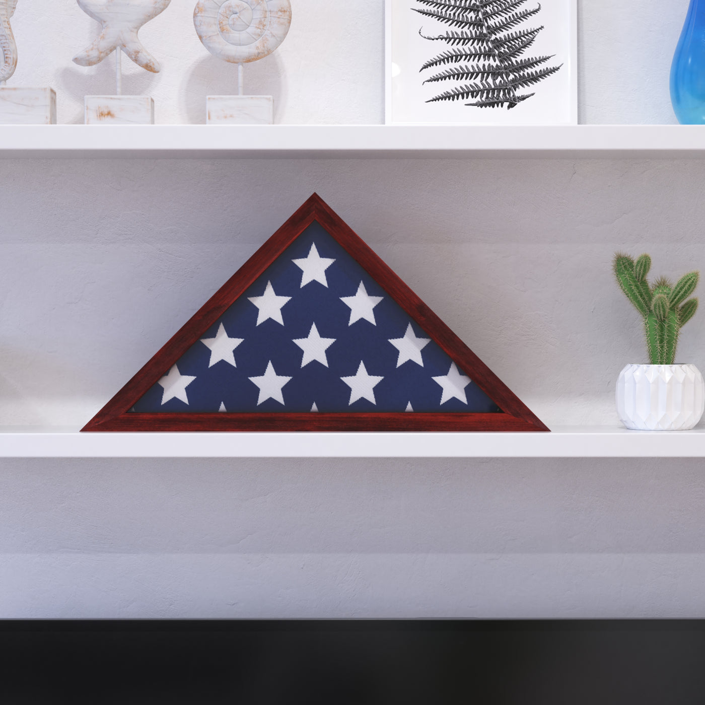 Rustic Military Flag Display Case for 9.5 x 5 American Veteran Burial Flag - Mahogany