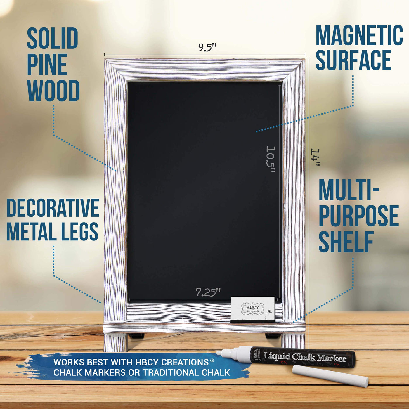 9.5” x 14” Rustic Tabletop Chalkboard Sign - HANGING or FREESTANDING Countertop Memo Board - SMALL