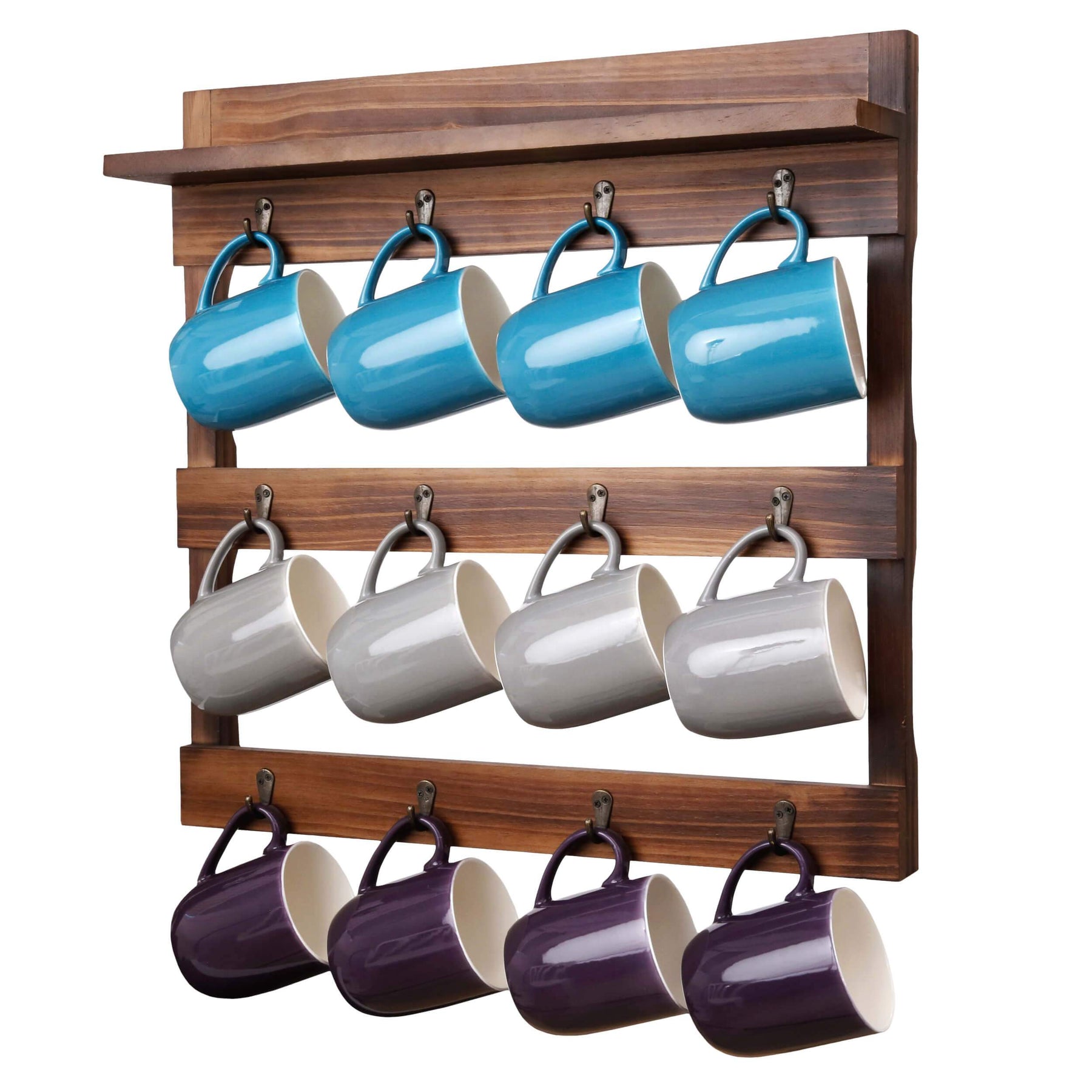 Mug Rack Table Rustic Coffee Bar Mug Rack with Shelf for 12 Mugs – hbcycreations