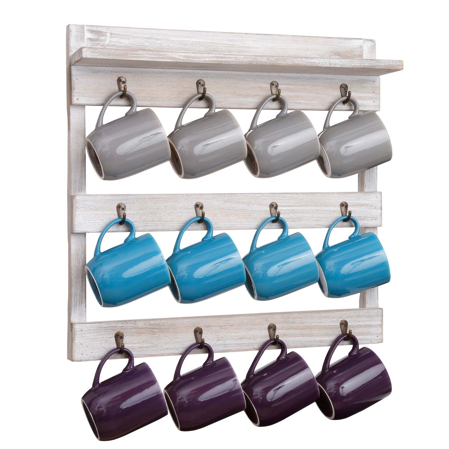 Rustic Coffee Bar Mug Rack with Shelf for 12 Mugs – hbcycreations