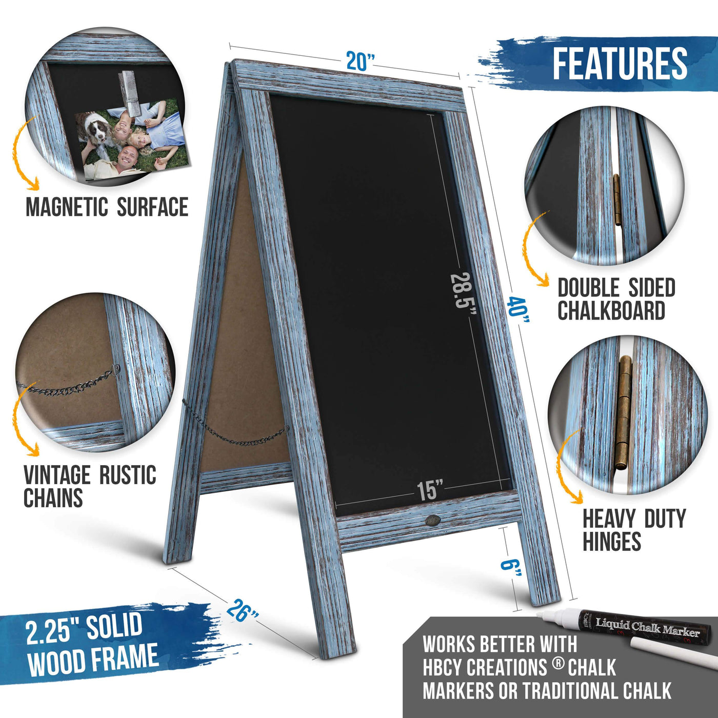 HBCY Creations Whitewashed Magnetic A-Frame Chalkboard Deluxe Set