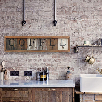 31" Rustic Coffee Bar Mug Rack Sign with Shelf for 6 Mugs