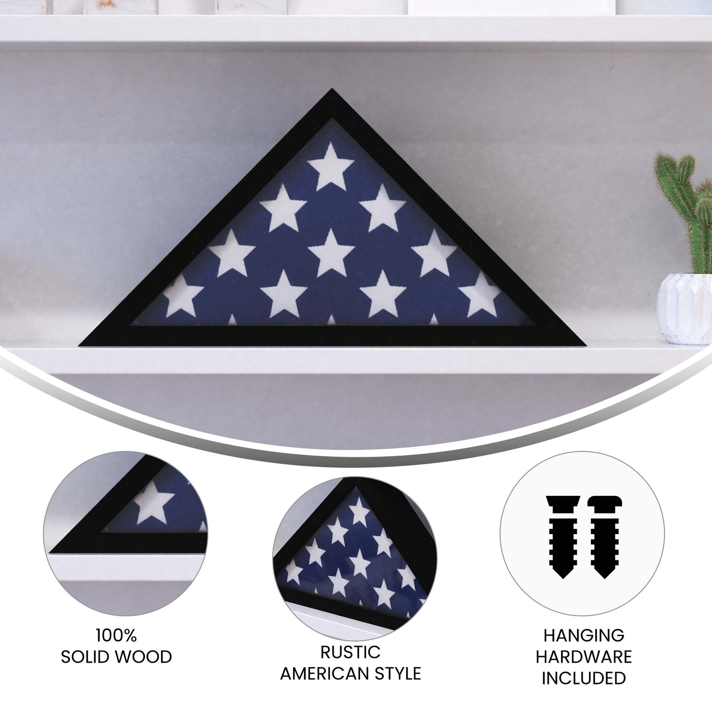 Rustic Military Flag Display Case for 9.5 x 5 American Veteran Burial Flag - Black