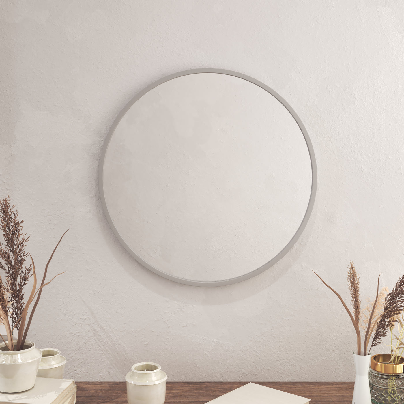 24" Round Wall Mirror With Thin Metal Frame