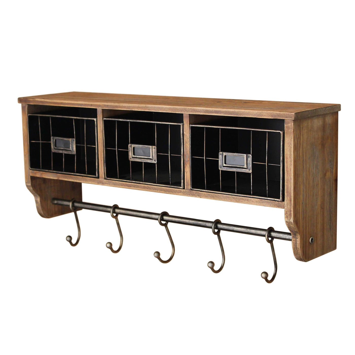 24" Rustic Wall Mounted Coat Rack With Shelf & 3 Baskets - Entryway Shelf/Coffee Bar Shelf