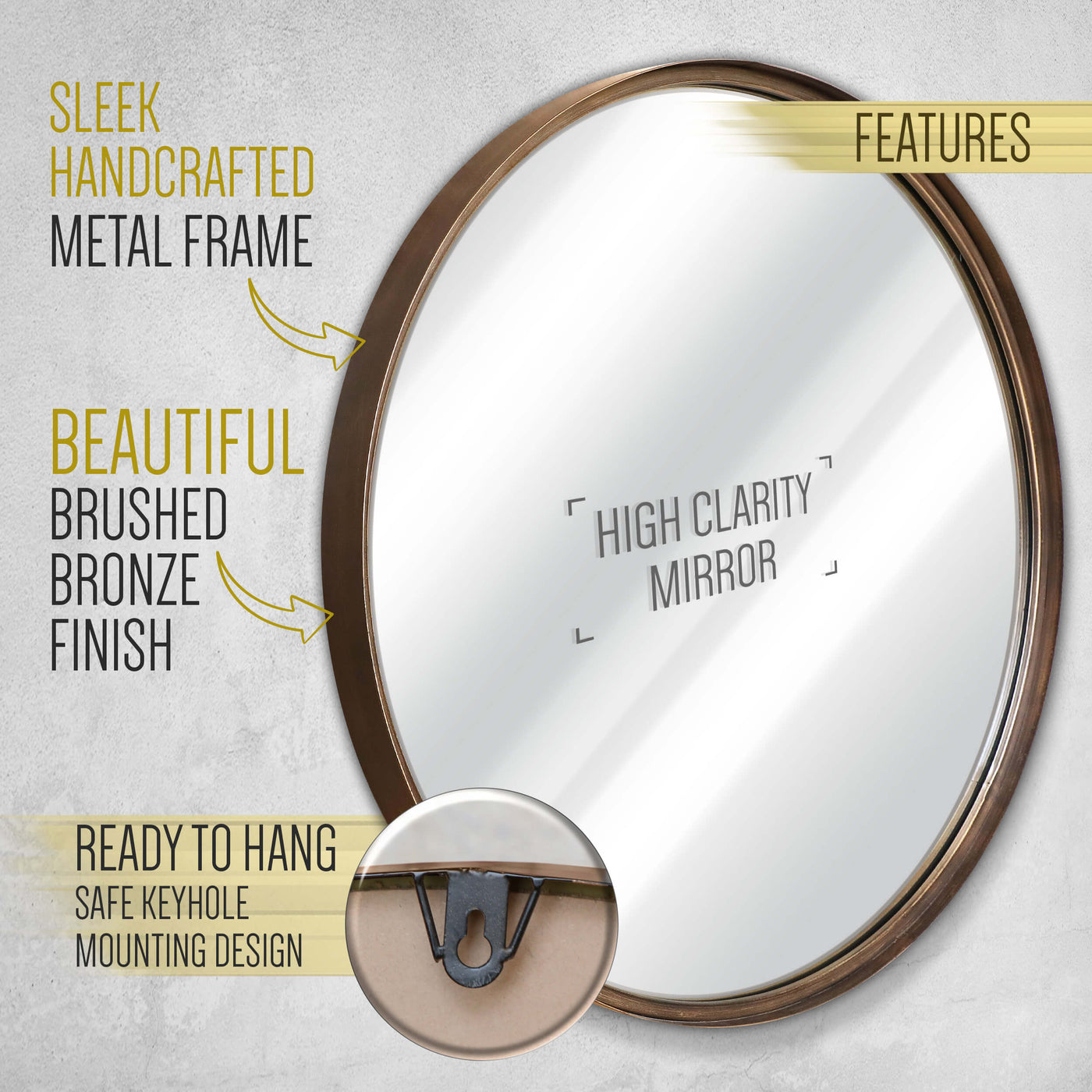 27.5" Round Wall Mirror for Bathrooms, Entryways and Living Rooms