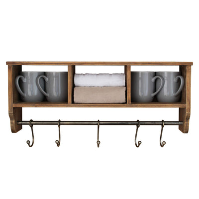 24" Rustic Wall Mounted Coat Rack With Shelf & 3 Baskets - Entryway Shelf/Coffee Bar Shelf